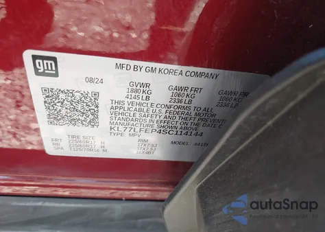 2025 Chevrolet Trax Ls из США, поврежденный, VIN KL77LFEP4SC114144